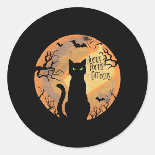 Adesivo Redondo Hocus Pocus Catocus Halloween Amante de Gato Preto