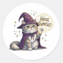 Adesivo Redondo Hocus Purrcus Persian - Gato Dia de as Bruxas engr