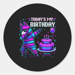 Adesivo Redondo Hoje é Meu Aniversário Llama Pinata Festa de Anive