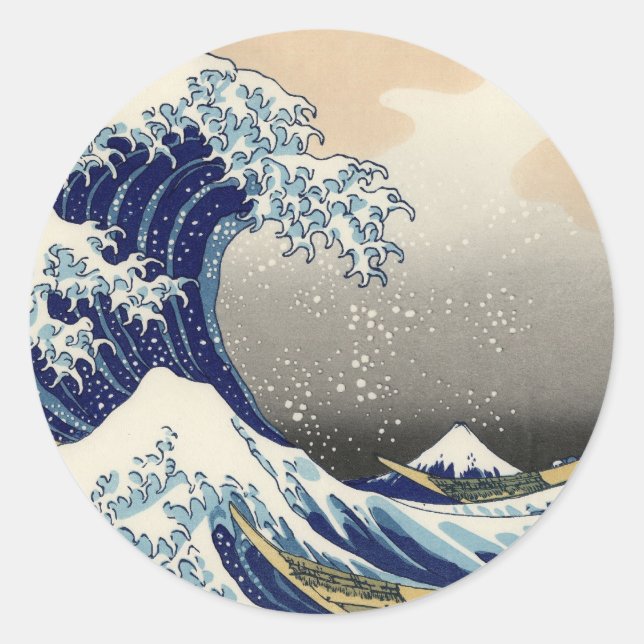 Adesivo Redondo Hokusai: A onda de excelentes de Kanagawa (Frente)