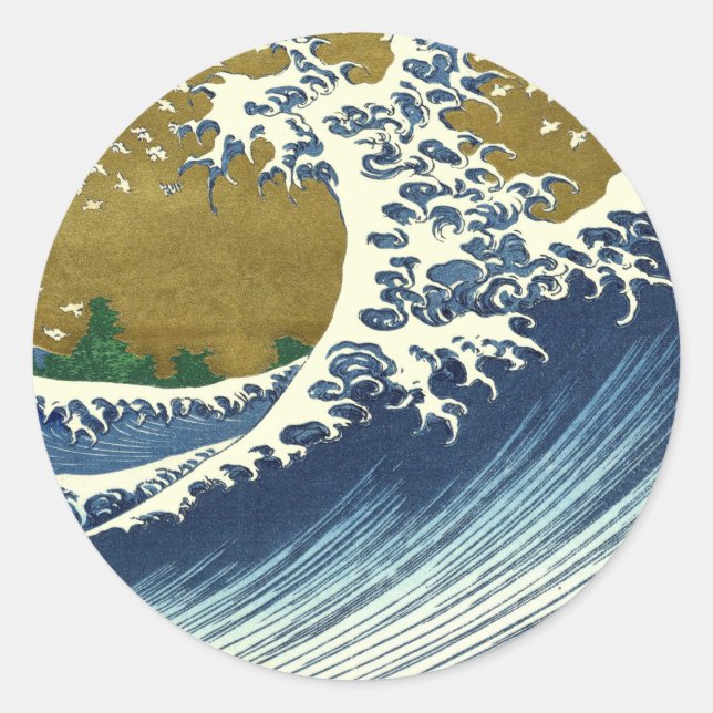 Adesivo Redondo Hokusai Big Wave Japão Art (Frente)