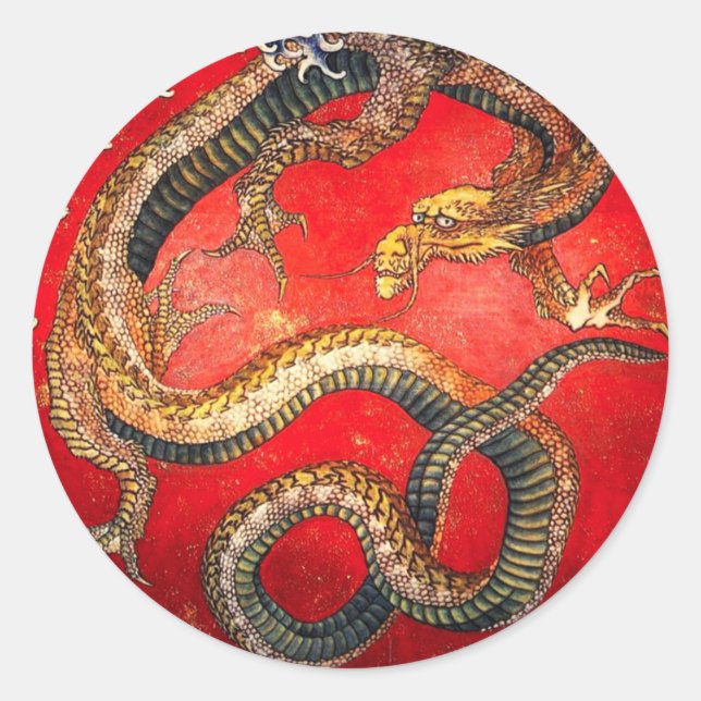 Adesivo Redondo Hokusai Dourado Dragon Japonês (Frente)
