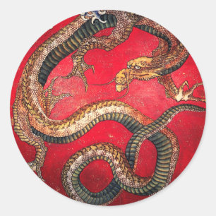 Adesivo Redondo Hokusai Dragon