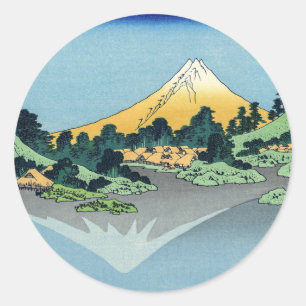 Adesivo Redondo Hokusai - O Monte Fuji Reflete no lago Kawaguchi