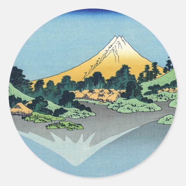 Adesivo Redondo Hokusai - O Monte Fuji Reflete no lago Kawaguchi (Frente)