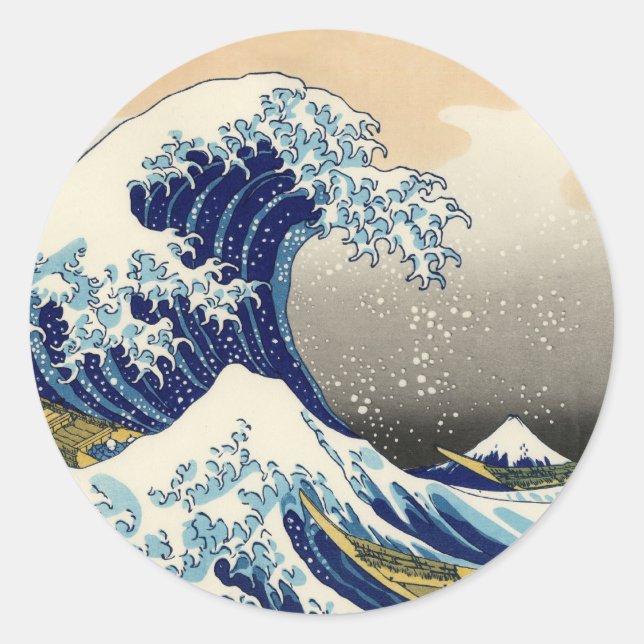 Adesivo Redondo Hokusai Os Excelentes De Ondas (Frente)