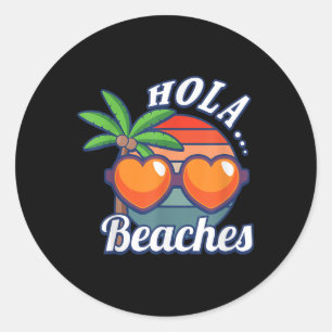 Adesivo Redondo Hola Beaches Palm Engraçado Árvore Verão Divertida
