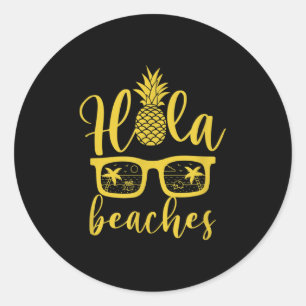 Adesivo Redondo Hola Beaches Pineapple Funny Beach Férias Summer