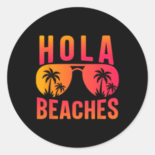 Adesivo Redondo Hola Beaches Retro Sunset Funny Summer Vibes