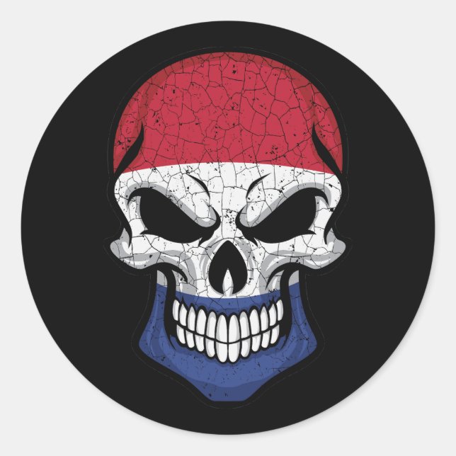 Adesivo Redondo Holanda Smiling Skull Flag (Frente)
