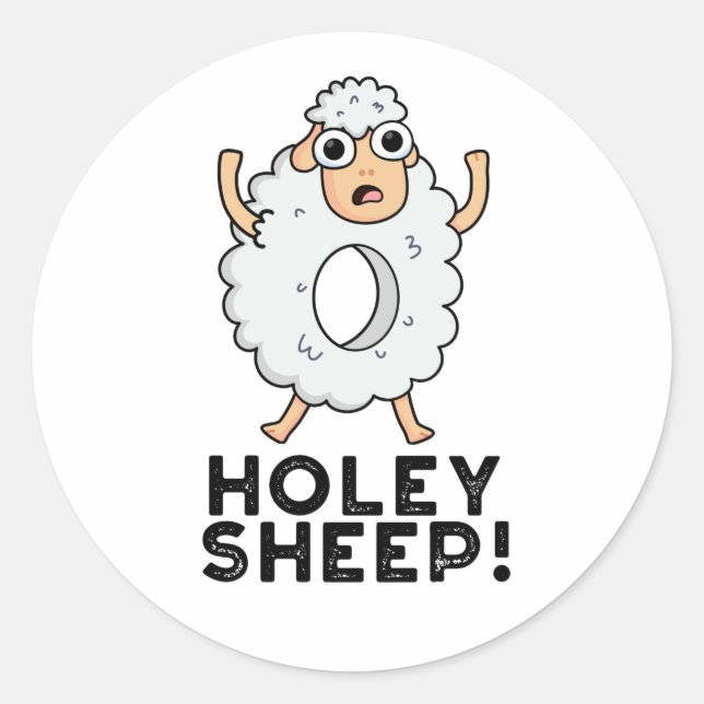 Adesivo Redondo Holey Sheep Funny Animal Pun (Frente)