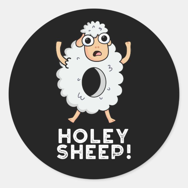 Adesivo Redondo Holey Sheep Funny Animal Pun Dark BG (Frente)