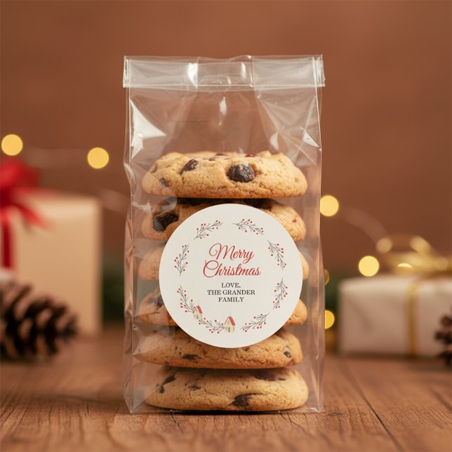 Adesivo Redondo Holiday Berry Branch Christmas (Elegant Merry Christmas Classic Round Sticker)