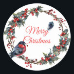 Adesivo Redondo Holiday Bulfinch Berry Mistletoe Christmas Wreath<br><div class="desc">Itens correspondentes disponíveis.</div>