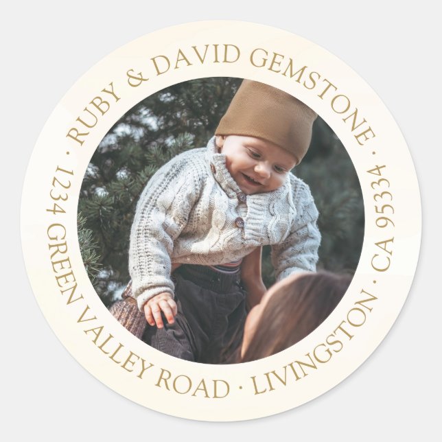 Adesivo Redondo Holiday Christmas Family Photo Return Address (Frente)