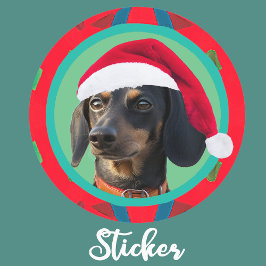 Adesivo Redondo Holiday Green Red Your Dog or our Dachshund Photo 