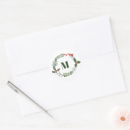 Adesivo Redondo Holiday Greenery & Berry Envelope Inicial Seal,