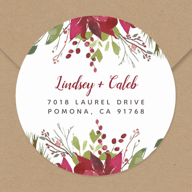 Adesivo Redondo Holiday Greenery Endereço de Regresso de Natal (Criador carregado)