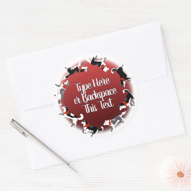 Adesivo Redondo Holiday Husky Stickers Custom Sled Dog Stickers (Envelope)