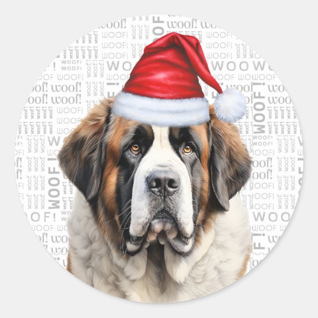 Adesivo Redondo Holiday Saint Bernard Dog and Woof Art Christmas (Frente)