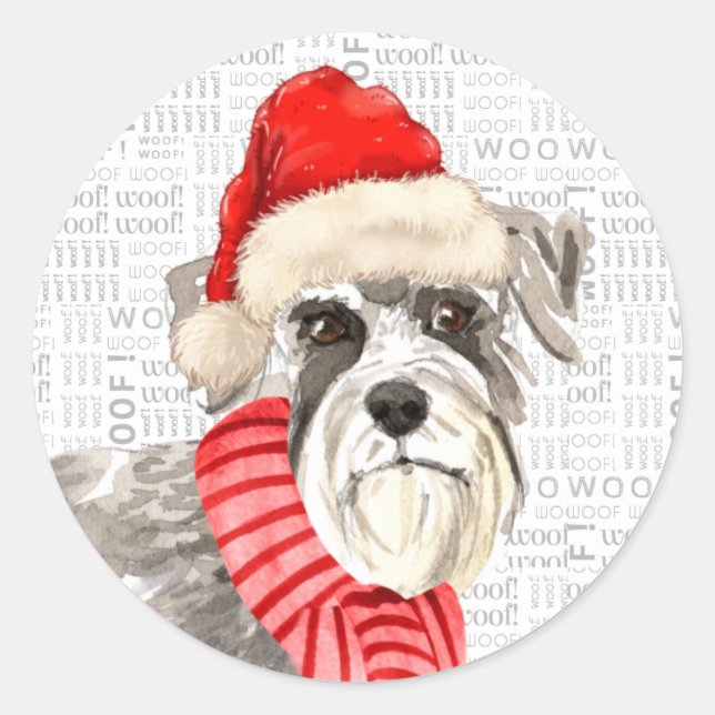 Adesivo Redondo Holiday Schnauzer Dog e Woody Art Natal (Frente)