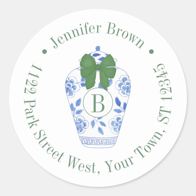 Adesivo Redondo Holidays Chinoiserie Monograma Endereço de Devoluç (Frente)