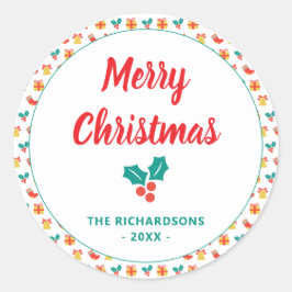 Adesivo Redondo Holly Bell Stoking Pattern Feliz Nome de Natal