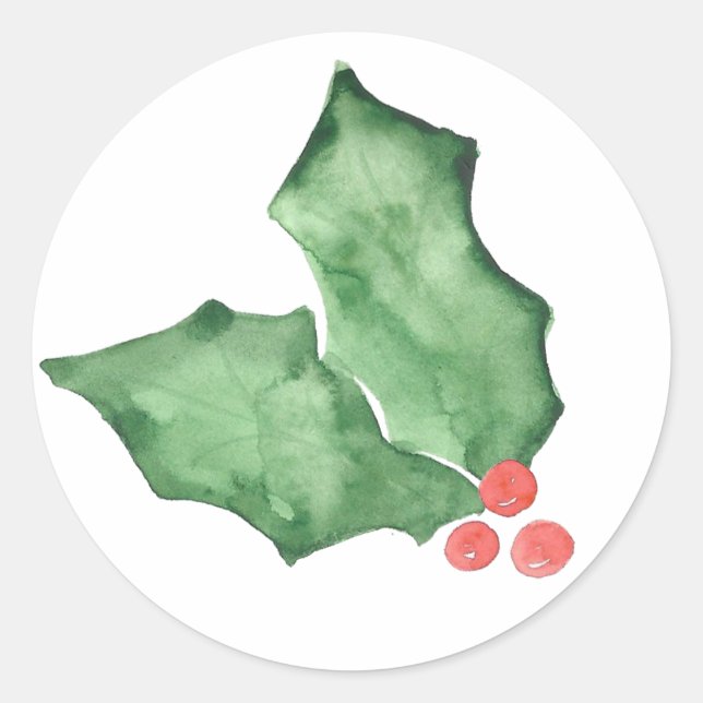 Adesivo Redondo Holly Berries E Folhas (Frente)