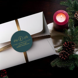 Adesivo Redondo Holly | Berries Faux Gold Monogram Return Address