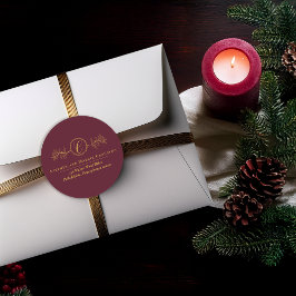 Adesivo Redondo Holly | Berries Faux Gold Monogram Return Address