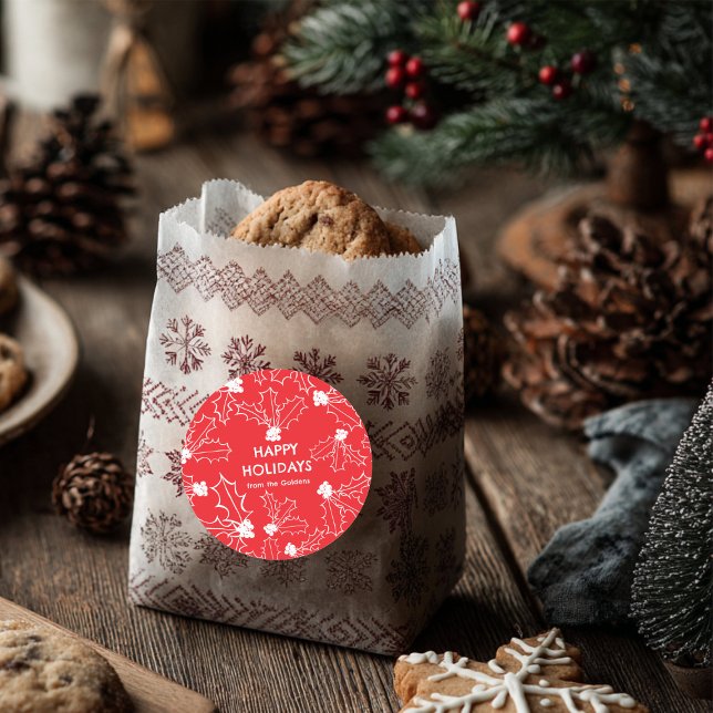 Adesivo Redondo Holly Berries Natal CLIENTE branco vermelho (Holly Berries Christmas CUSTOM red white Classic Round Sticker
)