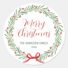 Adesivo Redondo Holly Berries Wreath Greenery Natal
