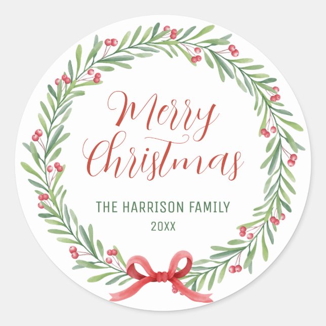 Adesivo Redondo Holly Berries Wreath Greenery Natal (Frente)