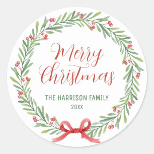 Adesivo Redondo Holly Berries Wreath Greenery Natal