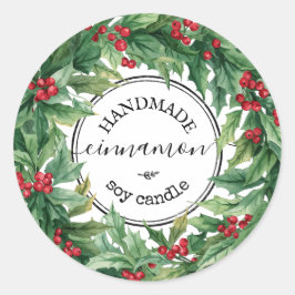 Adesivo Redondo Holly Berry mistletoe Script Product Label