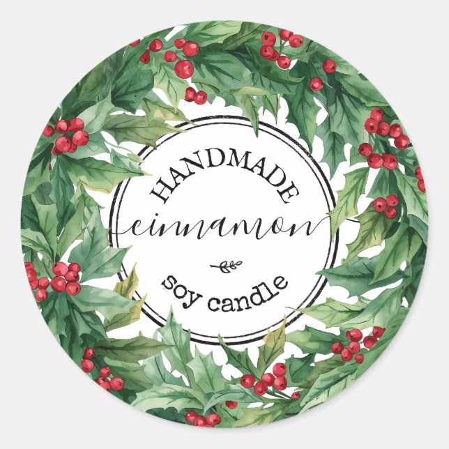 Adesivo Redondo Holly Berry mistletoe Script Product Label (Frente)