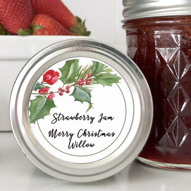 Adesivo Redondo Holly Berry Vazio Jar Canning Homemade (Holly Berry Blank Jar Canning Homemade Classic Round Sticker)