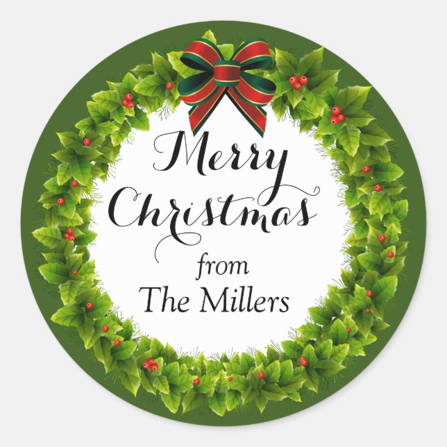 Adesivo Redondo Holly Berry Wreath Custom Christmas (Frente)