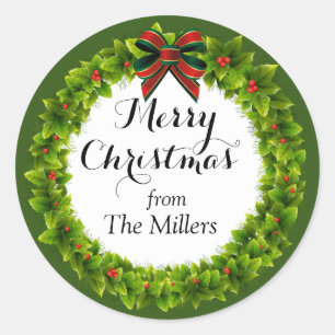 Adesivo Redondo Holly Berry Wreath Custom Christmas