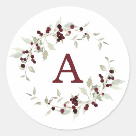 Adesivo Redondo Holly Berry Wreath Monogram Letter