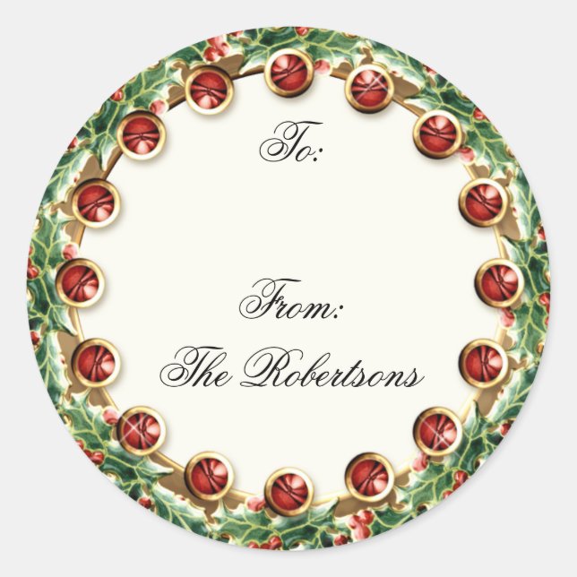 Adesivo Redondo Holly Berry Wreath w Jewels Dags de Natal (Frente)