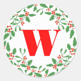 Adesivo Redondo Holly Bough Wreath Monograma Gift Sticker