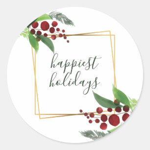 Adesivo Redondo Holly Branches Happiest Sticker