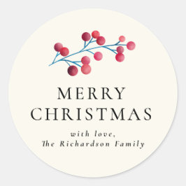 Adesivo Redondo Holly Cherry Feliz Natal Personalizado Família