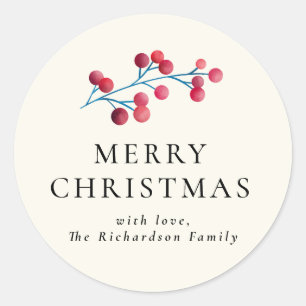 Adesivo Redondo Holly Cherry Feliz Natal Personalizado Família