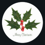 Adesivo Redondo Holly Christmas Sticker Feliz Natal<br><div class="desc">Holly Christmas Sticker Feliz Natal</div>