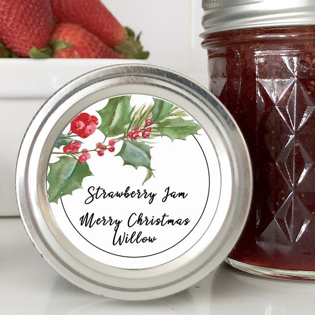 Adesivo Redondo Holly e Berry Vazio (Holly Berry Blank Jar Canning Homemade Classic Round Sticker)