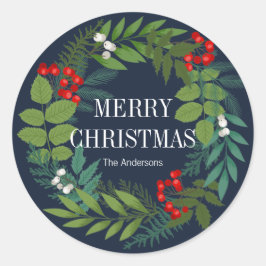 Adesivo Redondo Holly E Greenery Feliz Feriado De Natal