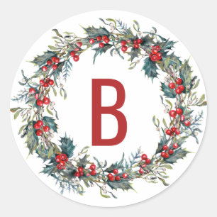 Adesivo Redondo Holly e Mistletoe Wreath Monogramas