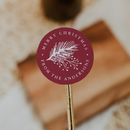 Adesivo Redondo Holly e Pine | Feliz Natal personalizado